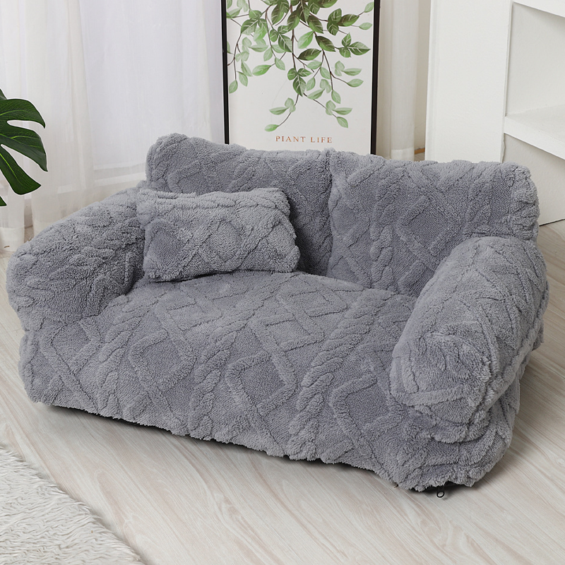 Plüsch-Haustiersofa mit erhöhtem Rand und Kissen – 4 Farben