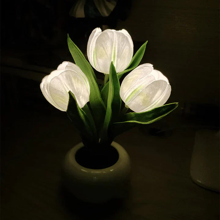 Tulpen-LED-Tischlampe im Keramiktopf – Warmes Dekorlicht