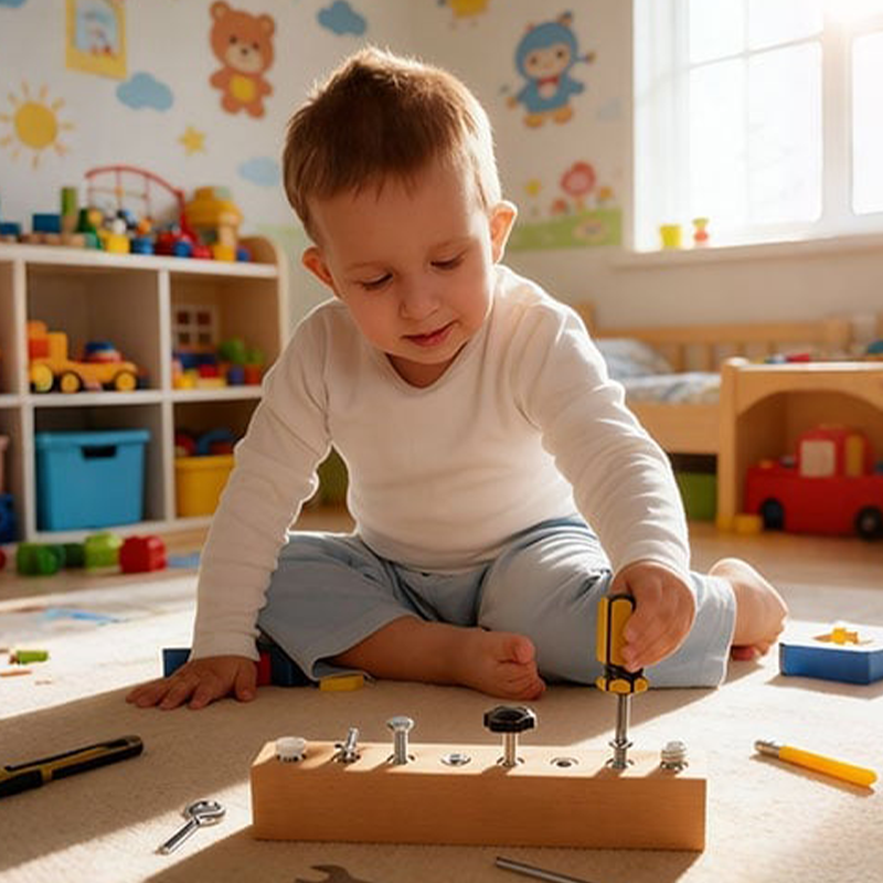 Schraubbrett aus Holz für Kinder – 8 verschiedene Befestiger