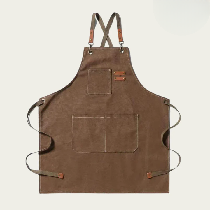 Canvas-Arbeitsschürze mit Kreuzträgern und mehreren Taschen