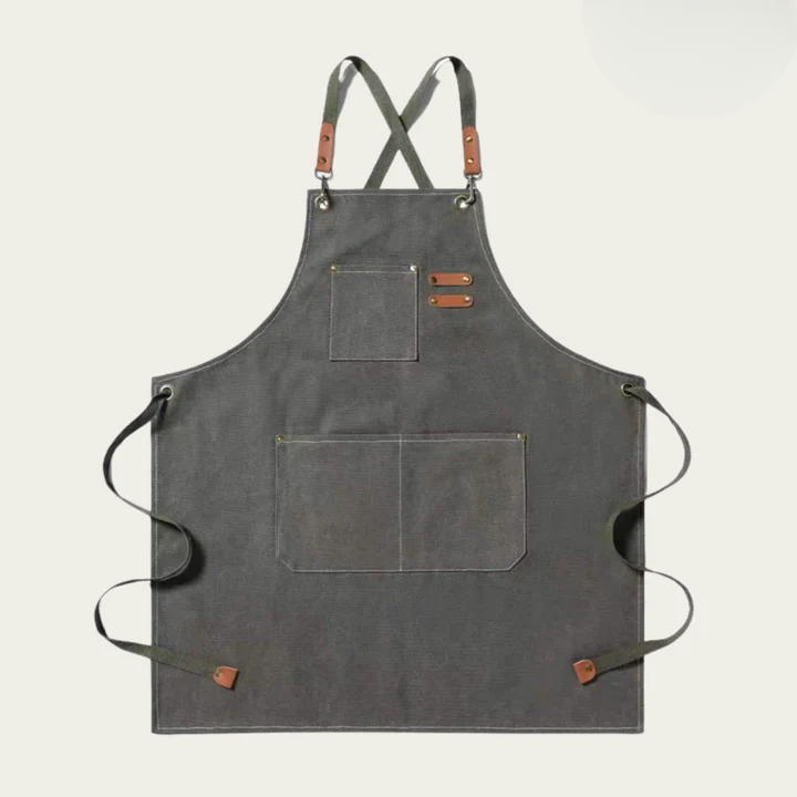 Canvas-Arbeitsschürze mit Kreuzträgern und mehreren Taschen