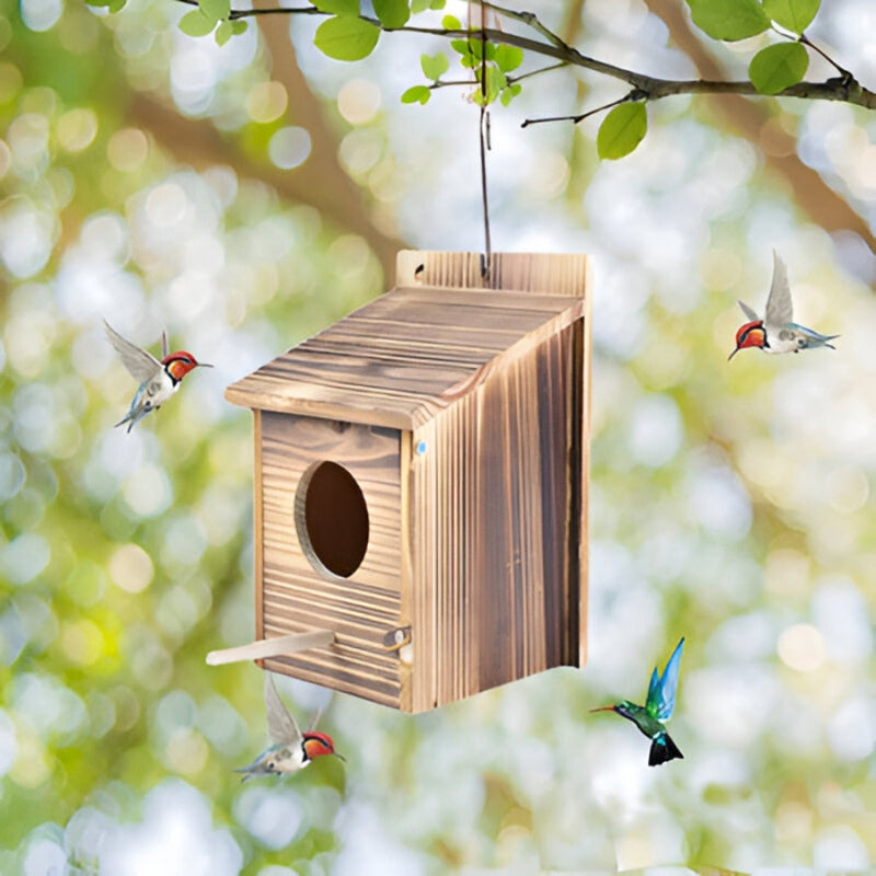 Holz-Vogelhaus in Kastenform – Dekoration für Garten und Innenbereich