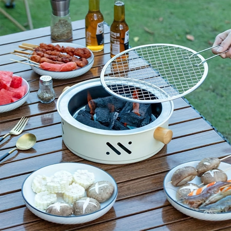 Tragbarer Tisch-Holzkohlegrill mit Holzgriffen – 28 cm