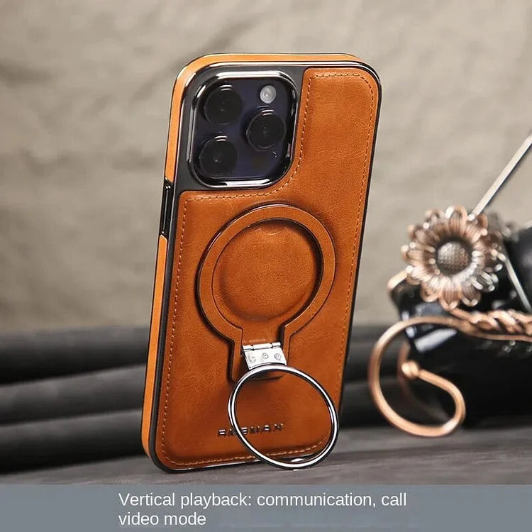 Leder iPhone-Hülle mit magnetischem Ständer – Premium-Schutz
