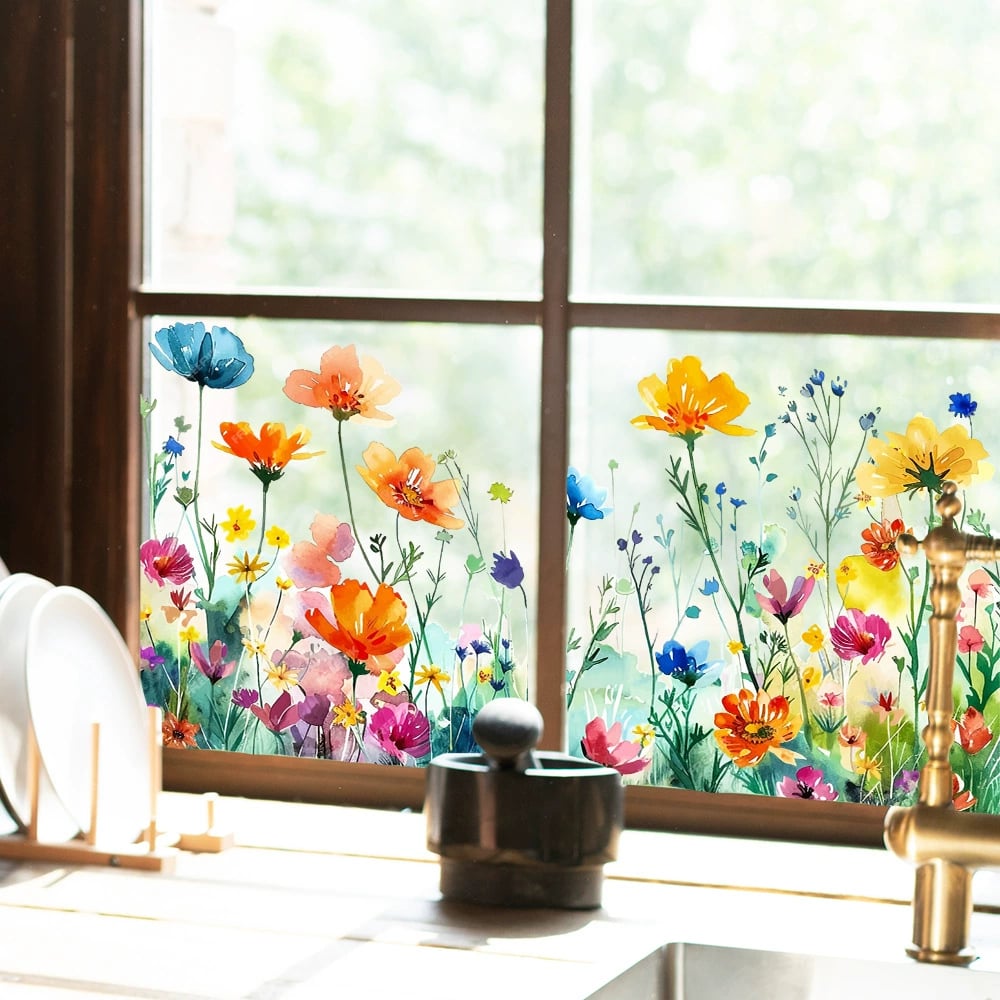 Fensteraufkleber mit Blumen- und Schmetterlingmotiven