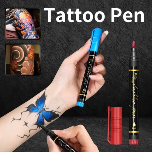 Temporäre Tattoo-Marker Set – 10 Farben mit Pinselspitze