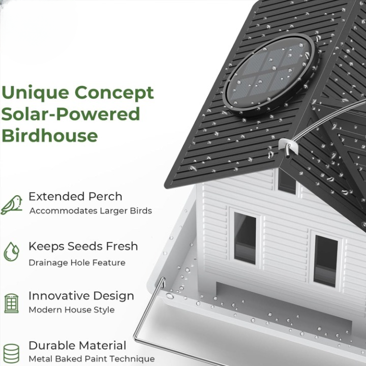 Solar-Vogelhäuschen mit LED-Fensterlicht – Cottage-Design