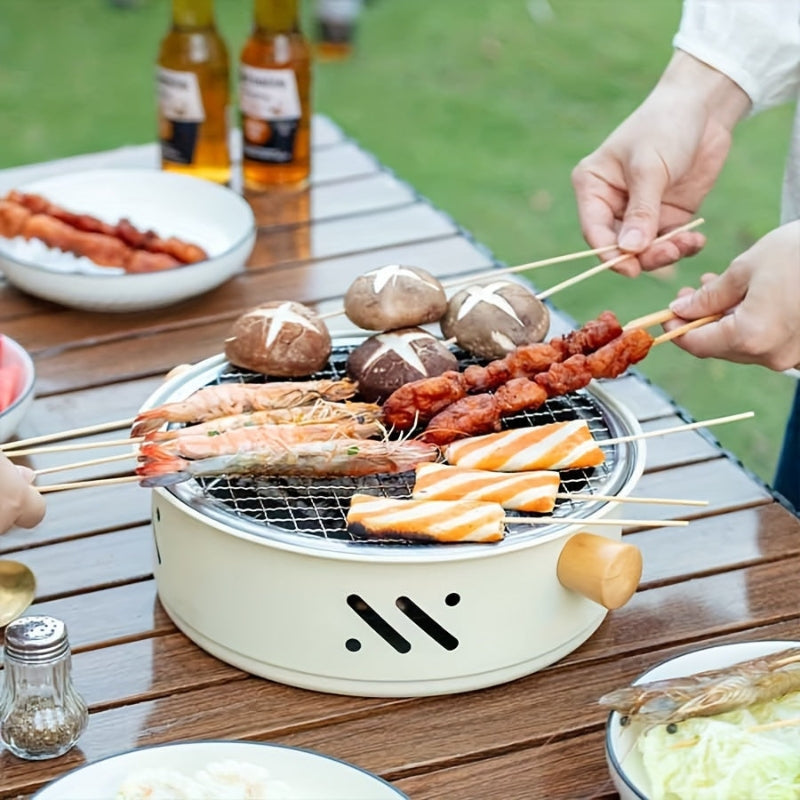 Tragbarer Tisch-Holzkohlegrill mit Holzgriffen – 28 cm