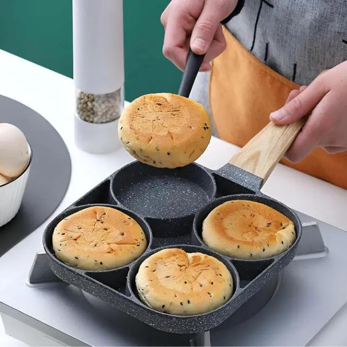 4-Fach Bratpfanne mit Maifan-Steinbeschichtung – Gleichzeitiges Braten von Eiern, Pfannkuchen & mehr