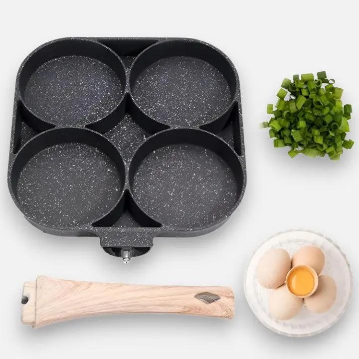 4-Fach Bratpfanne mit Maifan-Steinbeschichtung – Gleichzeitiges Braten von Eiern, Pfannkuchen & mehr