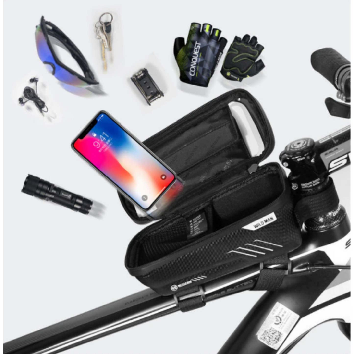 Fahrrad-Rahmentasche mit Handy-Fenster – Wasserdichtes Hardcase