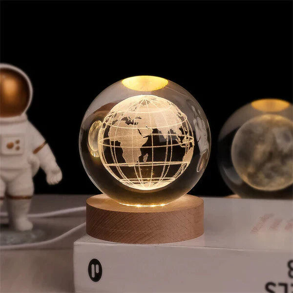 3D Gravierte Kristallkugel-Lampe – Warmes LED-Nachtlicht