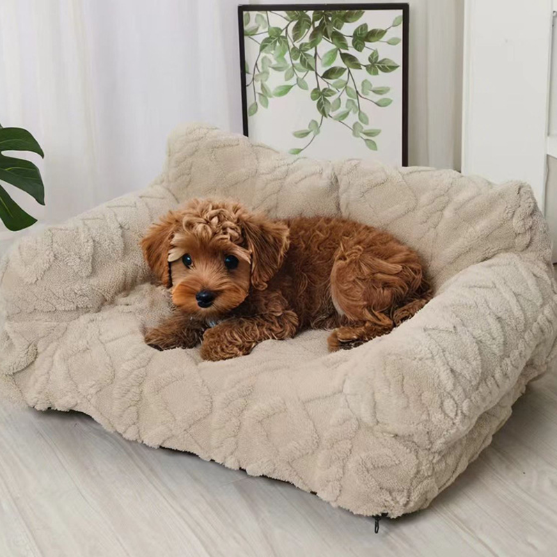 Plüsch-Haustiersofa mit erhöhtem Rand und Kissen – 4 Farben
