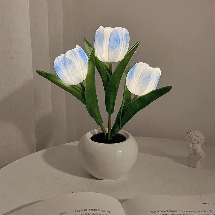 Tulpen-LED-Tischlampe im Keramiktopf – Warmes Dekorlicht