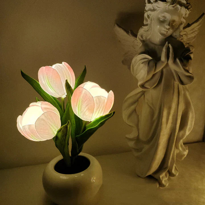 Tulpen-LED-Tischlampe im Keramiktopf – Warmes Dekorlicht