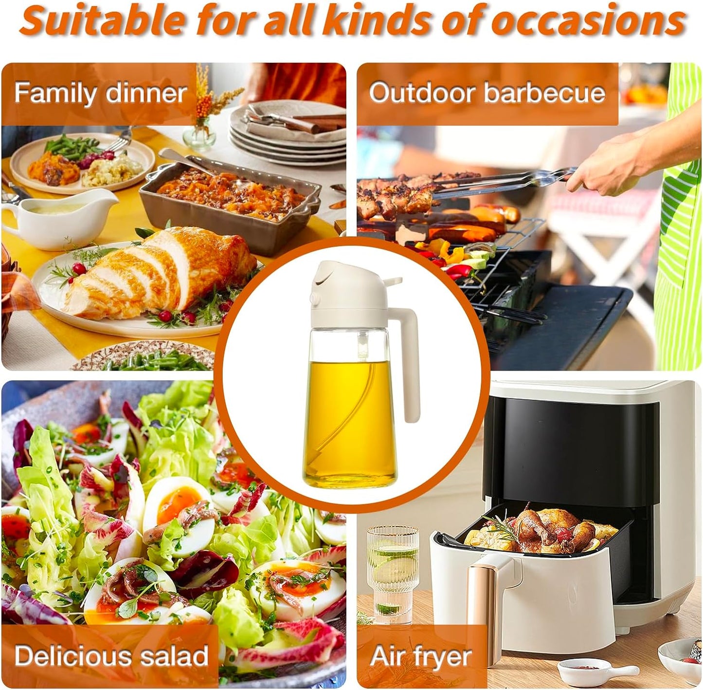 2-in-1 Ölsprühflasche & Ausgießer – 470 ml Glas
