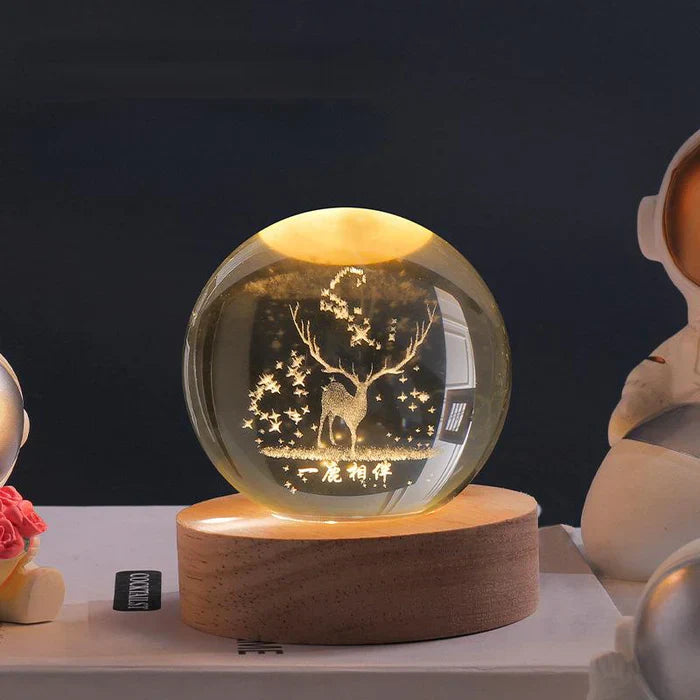 3D Gravierte Kristallkugel-Lampe – Warmes LED-Nachtlicht