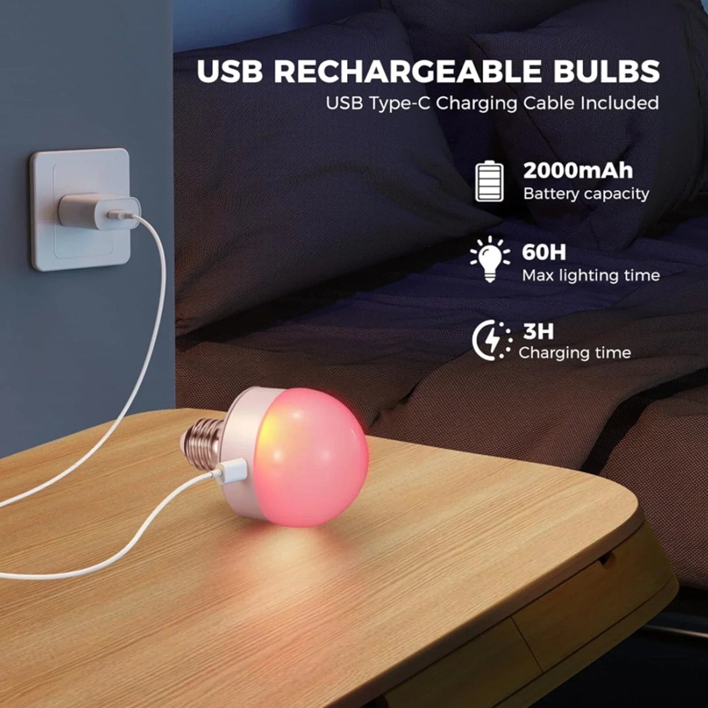 Wiederaufladbare RGB-LED-Lampe E27 mit Fernbedienung – Keine Verkabelung nötig