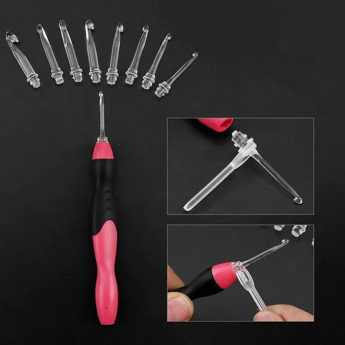 LED-Häkelnadel-Set mit Wechselköpfen – 2,5 bis 8,0 mm