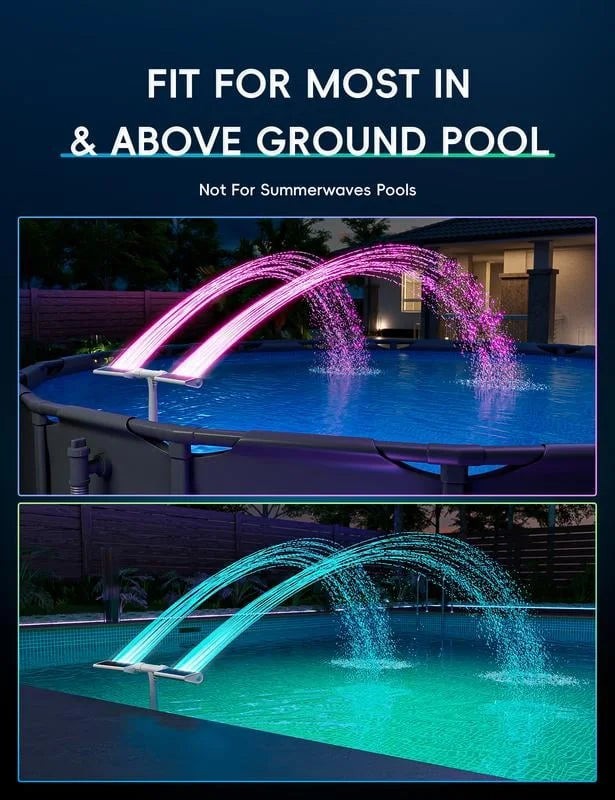 Solar-Poolbrunnen mit RGB-LED-Licht – Doppelbogen, Fernbedienung