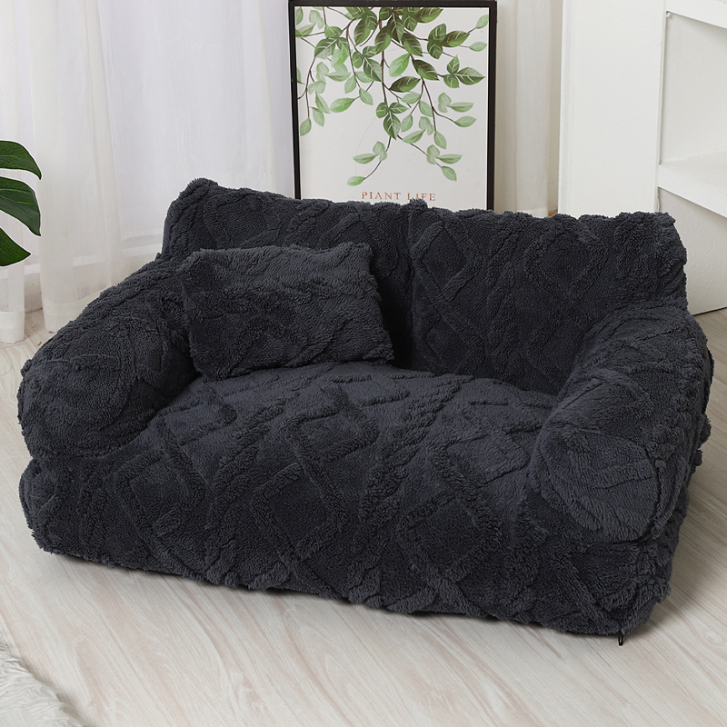 Plüsch-Haustiersofa mit erhöhtem Rand und Kissen – 4 Farben