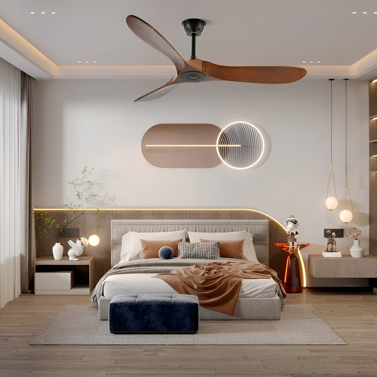 Holz-Deckenventilator mit Fernbedienung – Leise & Energieeffizient