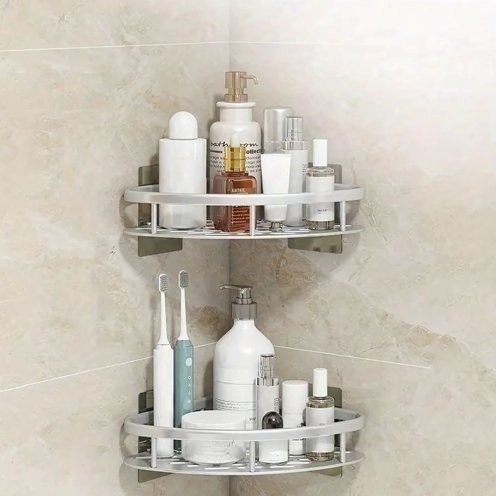 Eck-Duschregal – Bohrloses Aluminium-Wandregal für Bad & Dusche