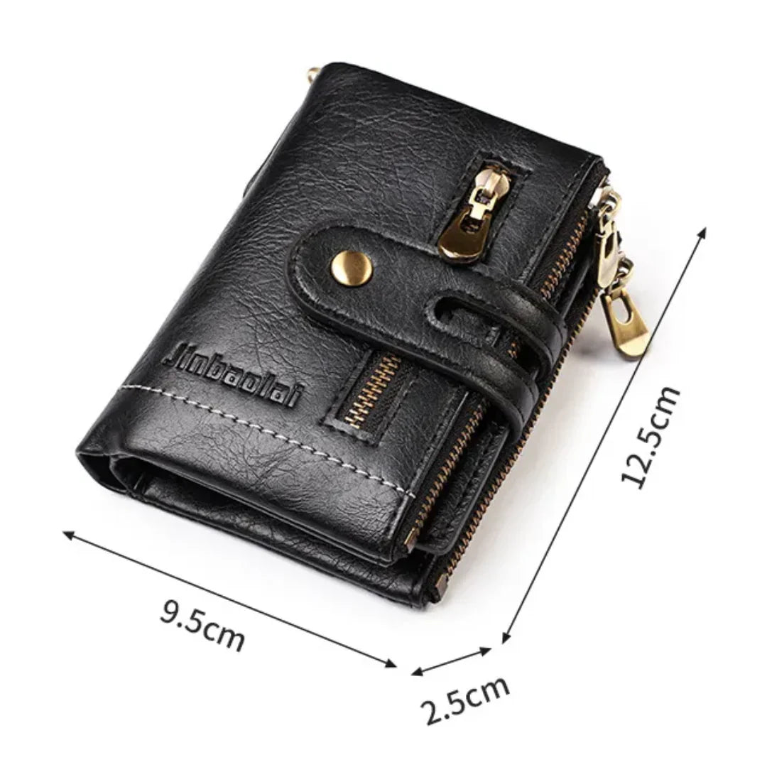 Retro-Lederbrieftasche mit Kette – 13 Kartenfächer & Doppelreißverschluss
