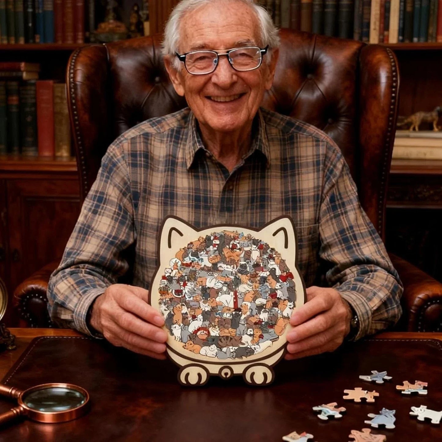 Holzpuzzle Katze – 135 Teile, katzenfömiges Brett