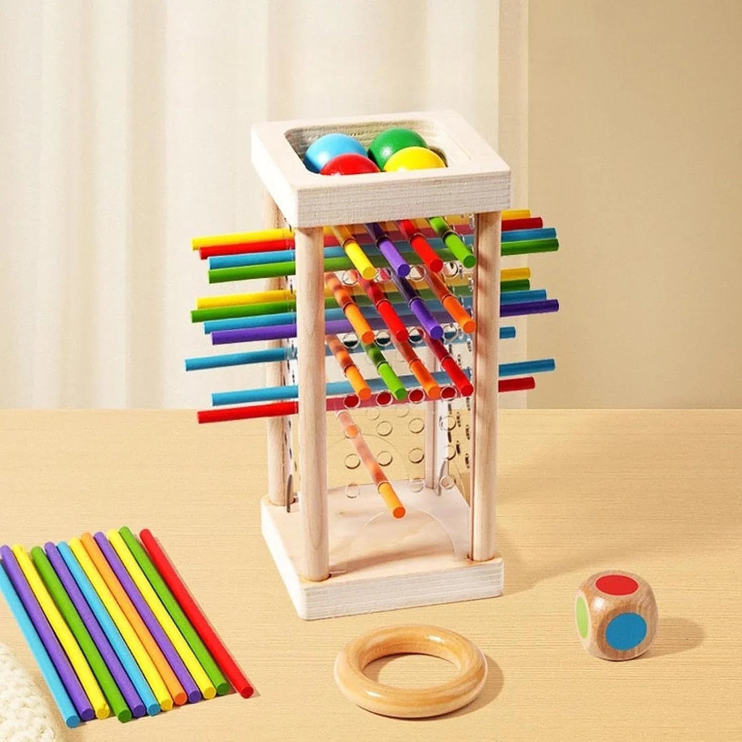 Holz-Kugelturm-Spiel – Konzentration & Feinmotorik