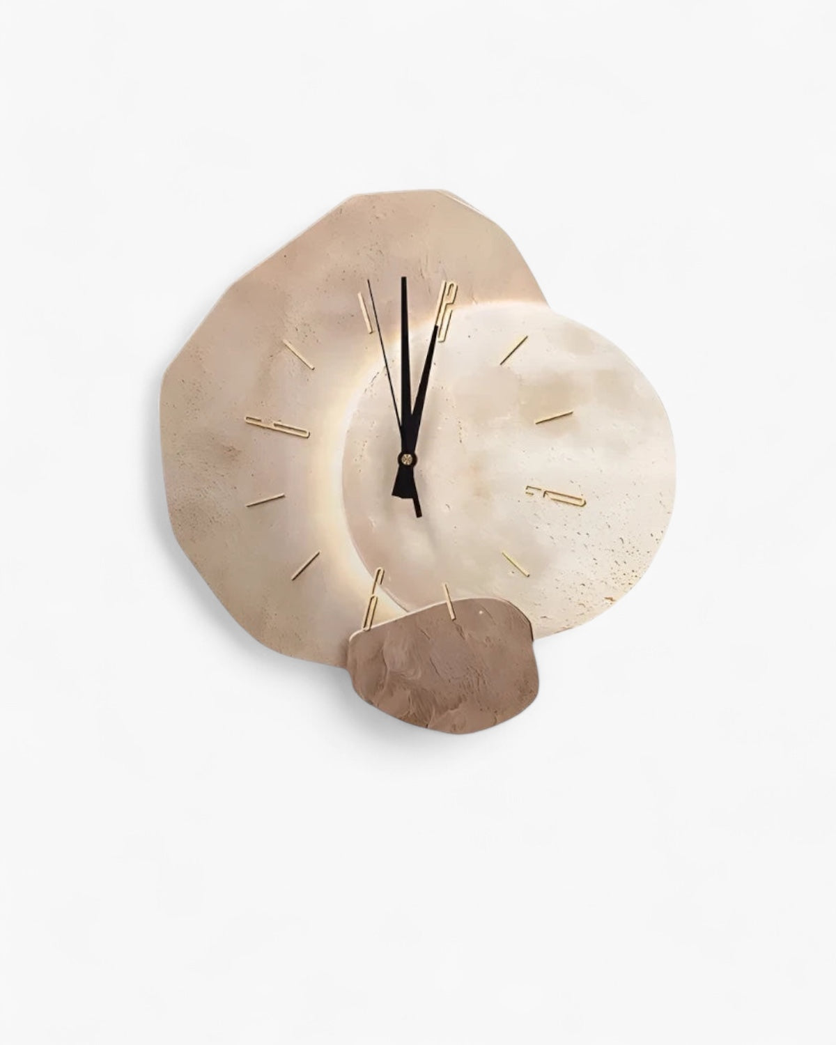 Mond-Wanduhr Minimalistisch – Beige & Gold