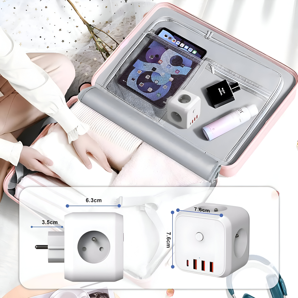 Würfel-Steckdosenleiste mit USB & Type-C – 7-in-1 Ladestation