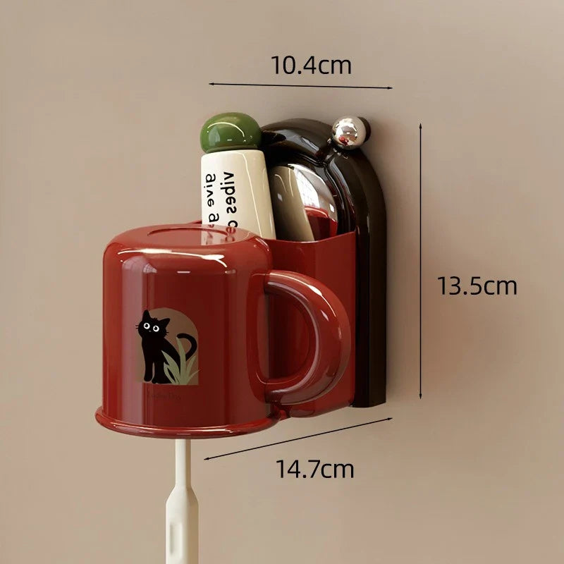 Zahnbürstenhalter mit Becher – Wandmontage Ohne Bohren