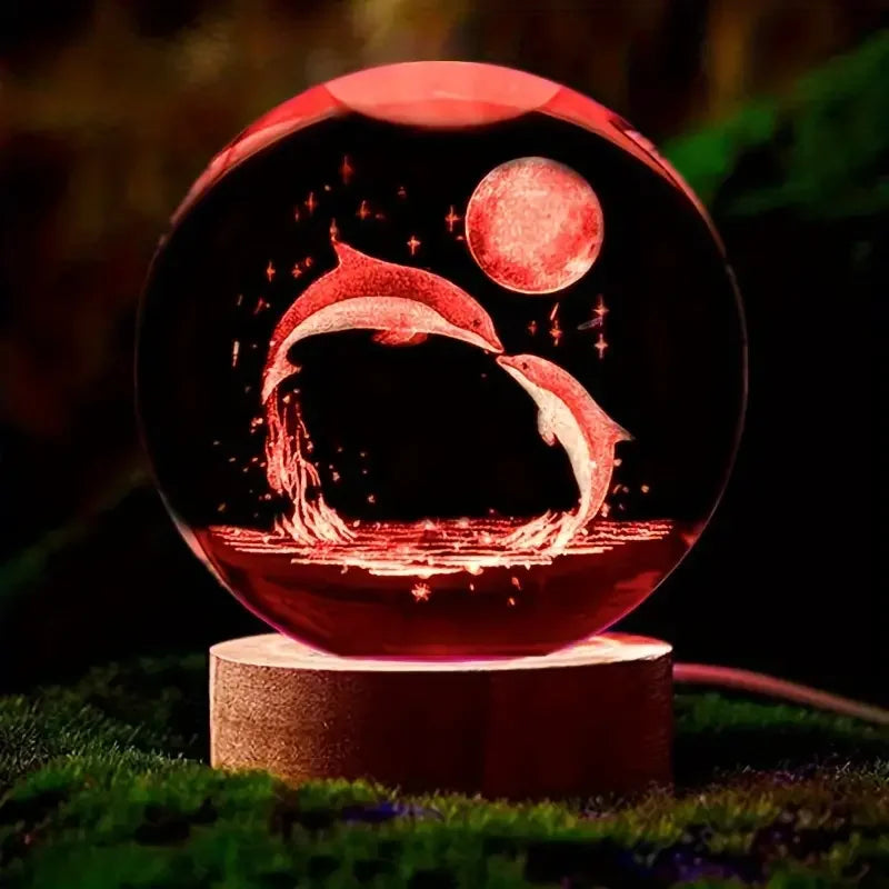Kristallglaskugel mit 3D-Lasergravur & Farbwechselnder LED-Basis
