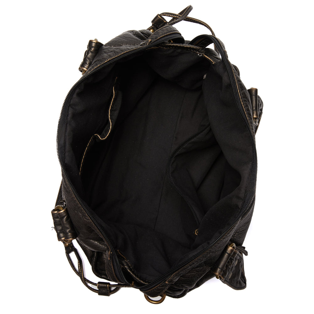 Schwarze Handtasche aus PU-Leder mit Vintage-Waschung