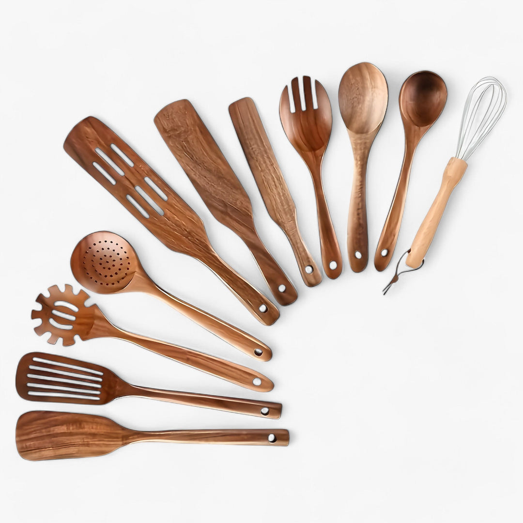Holz-Küchenbesteck-Set – 11-teilig mit Schneebesen