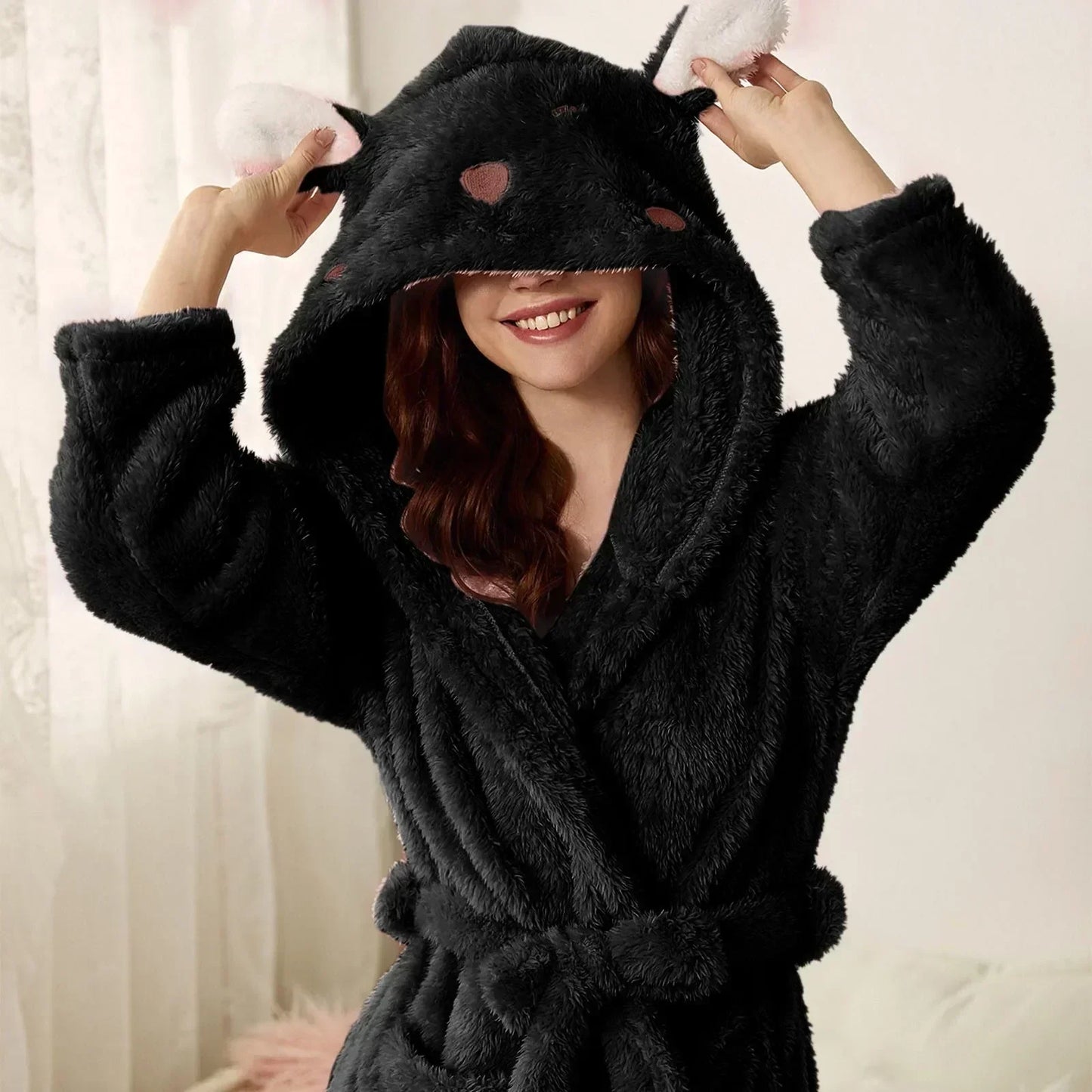 Flanell-Bademantel mit Kapuze
