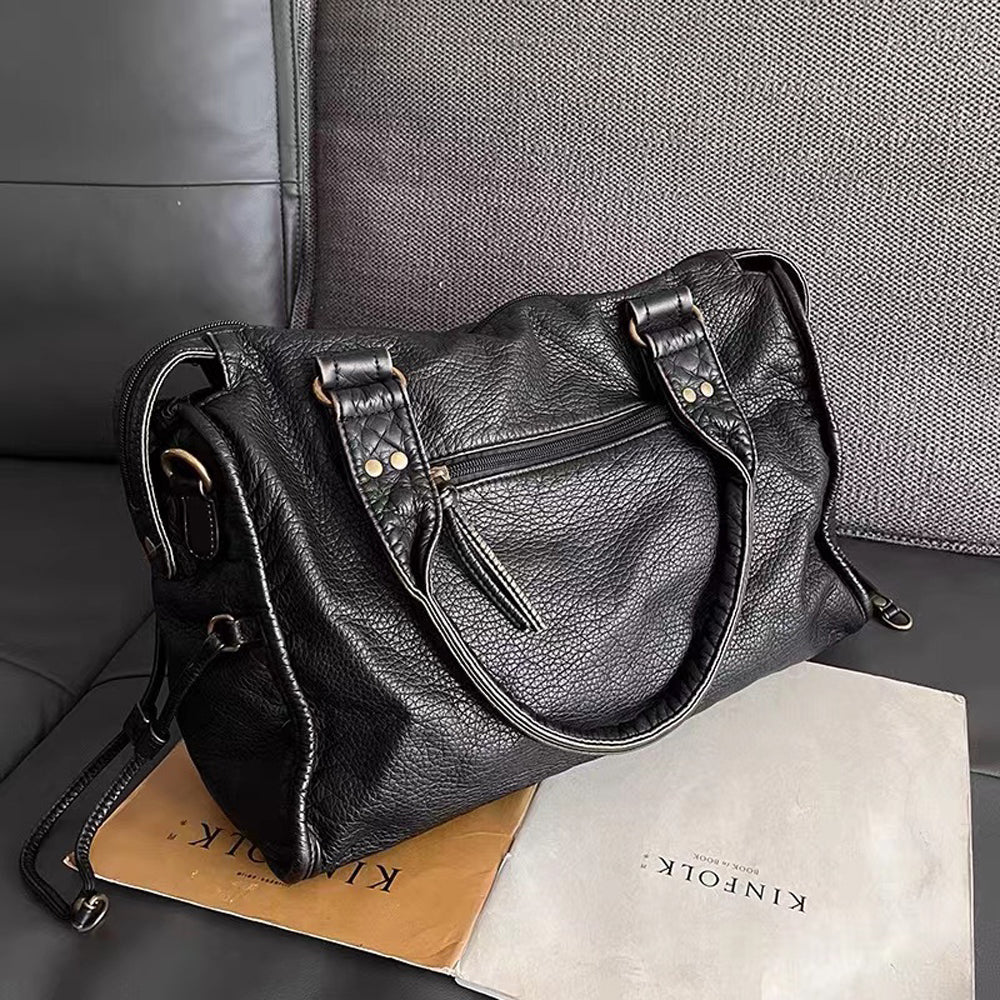 Schwarze Handtasche aus PU-Leder mit Vintage-Waschung