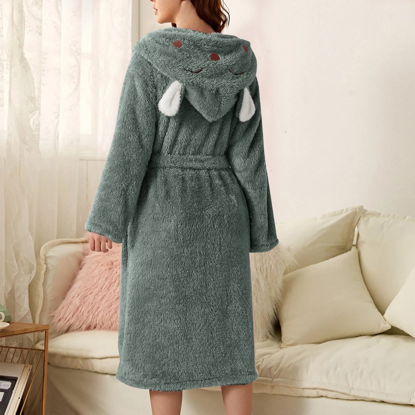 Flanell-Bademantel mit Kapuze