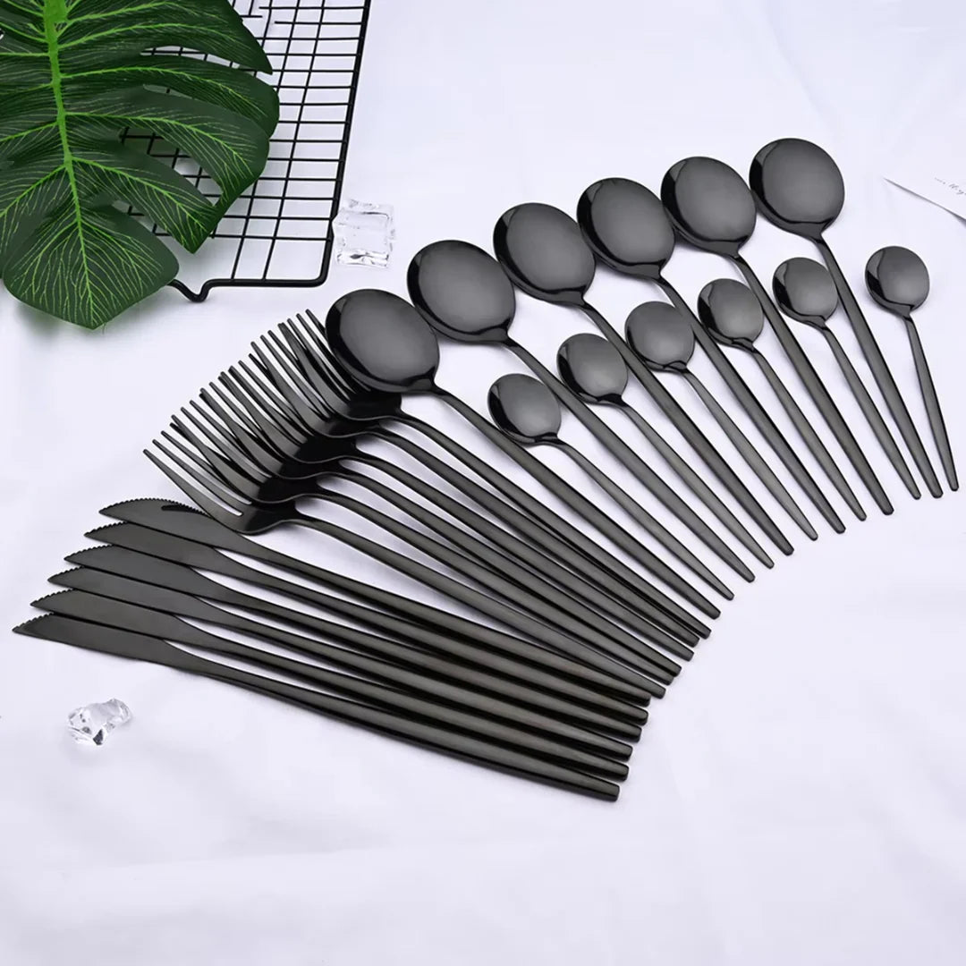 Schwarzes Besteck-Set 24-teilig – Komplett für 4 Personen