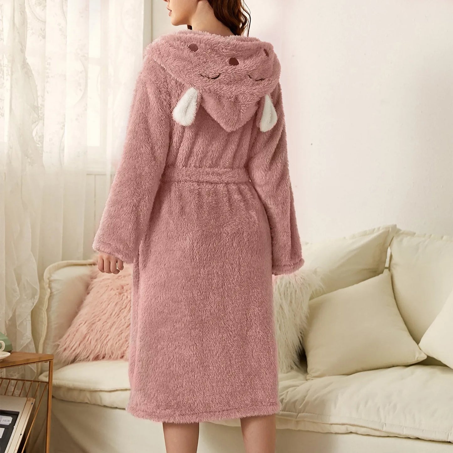 Flanell-Bademantel mit Kapuze