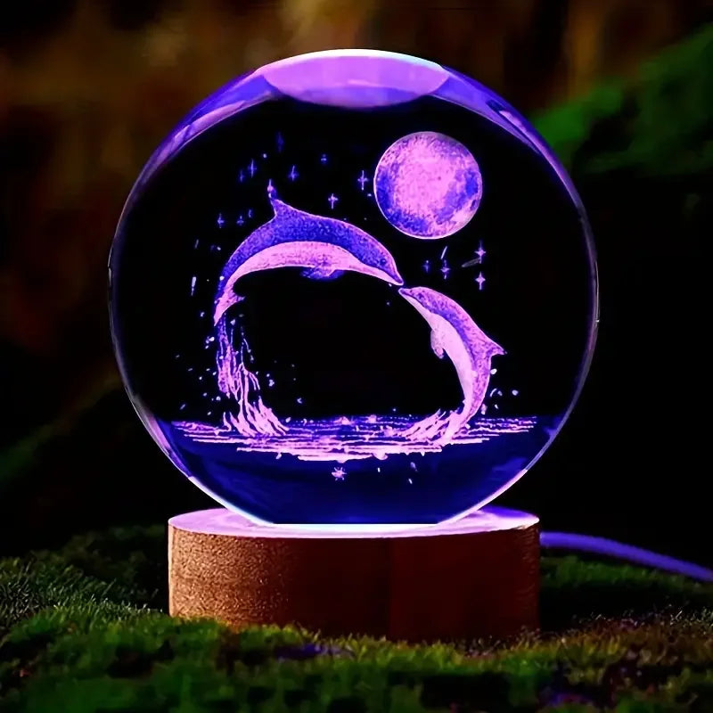 Kristallglaskugel mit 3D-Lasergravur & Farbwechselnder LED-Basis