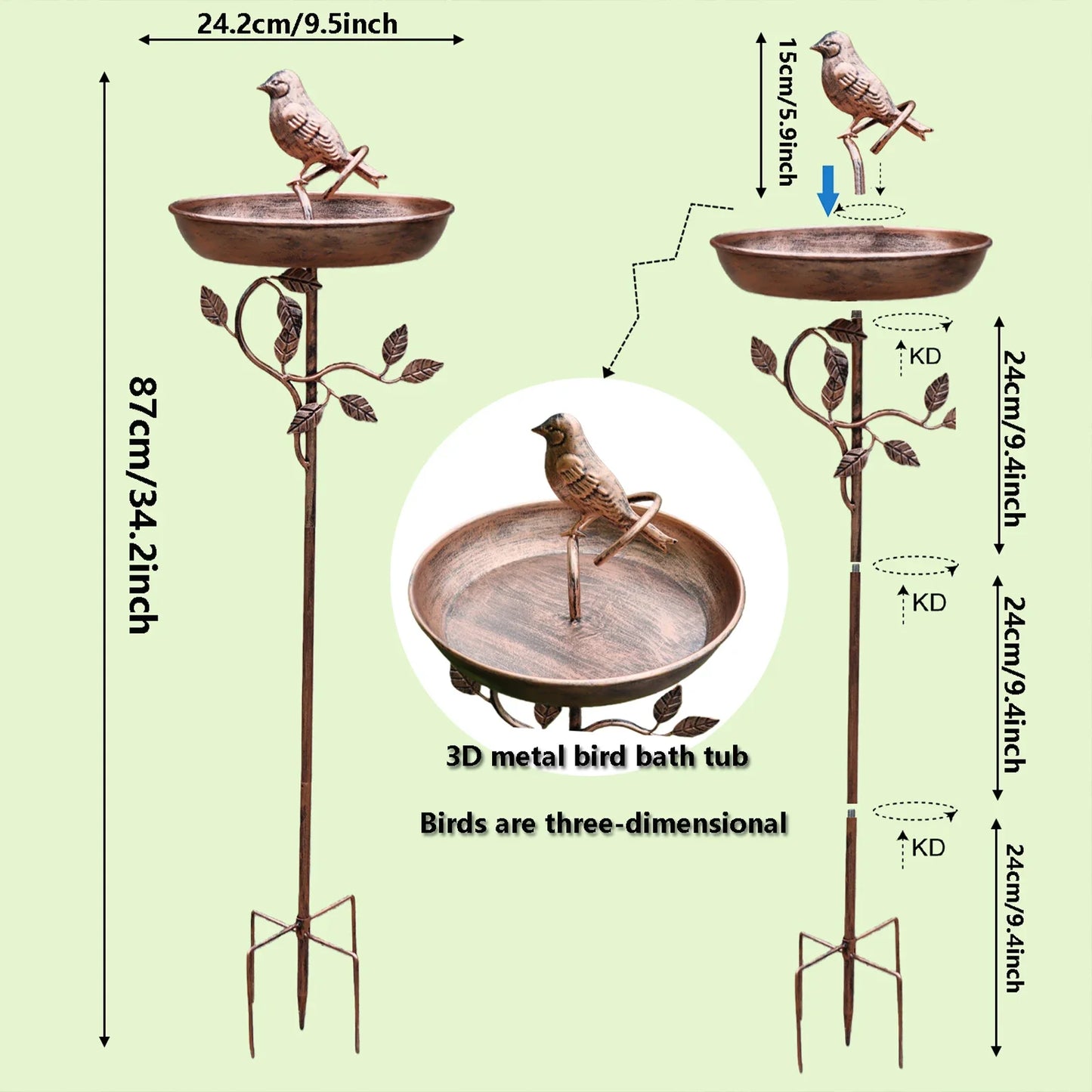 Vogeltränke mit dekorativem Metallspieß – Vintage Kupfer-Optik