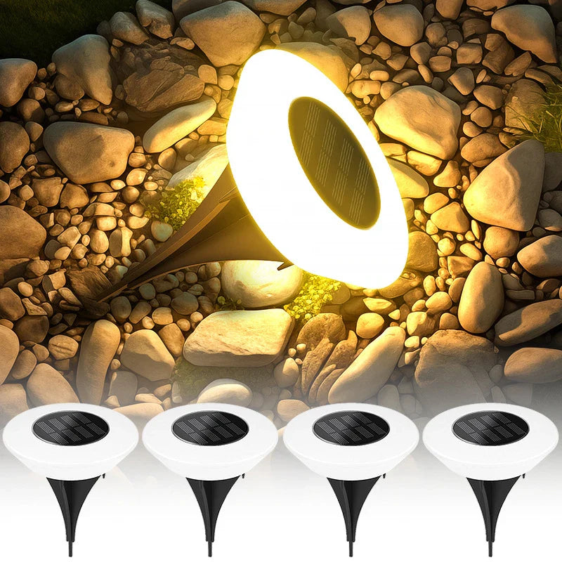 Solar-Bodenleuchte mit 14 LEDs und 360°-Bodenbeleuchtung – 4er-Set