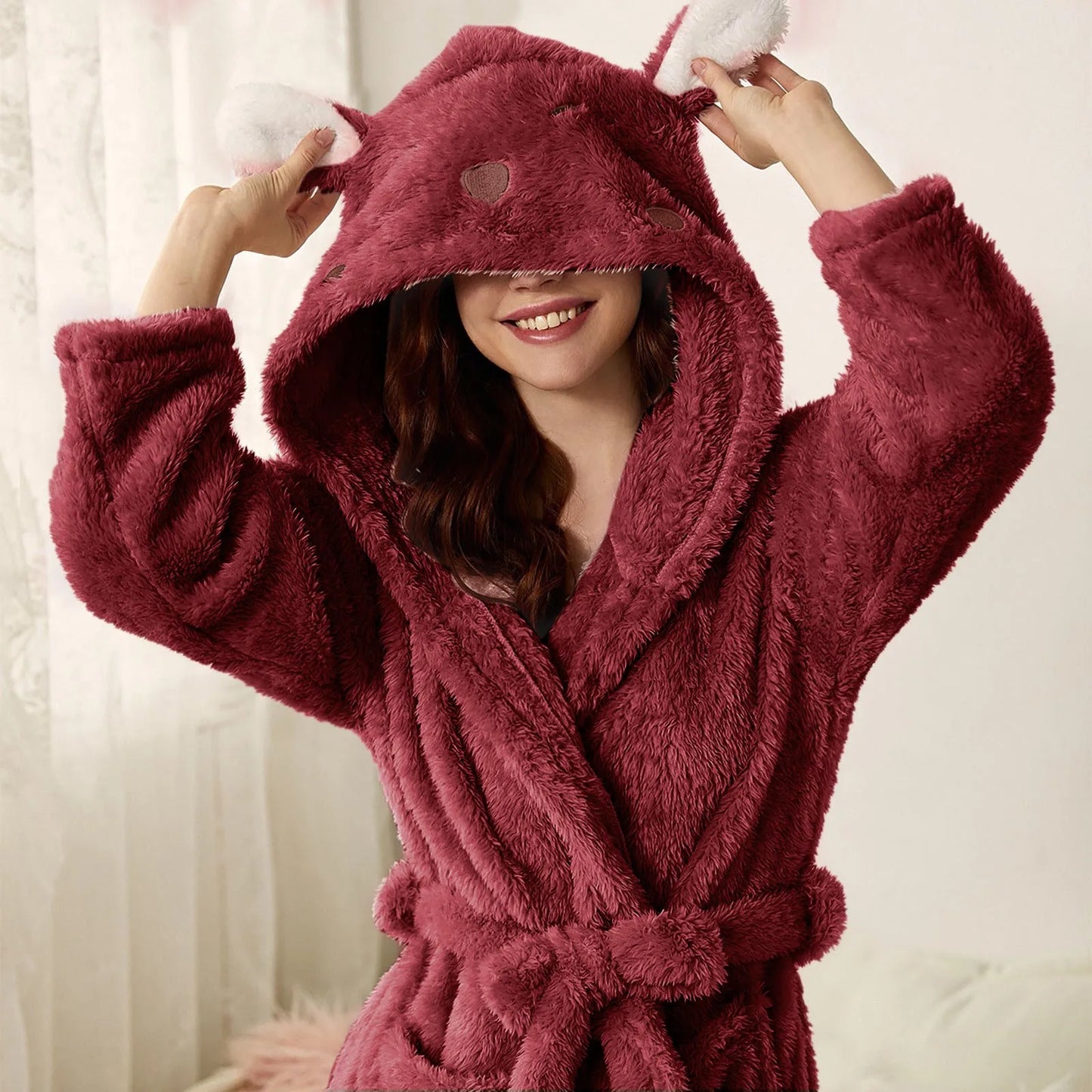Flanell-Bademantel mit Kapuze