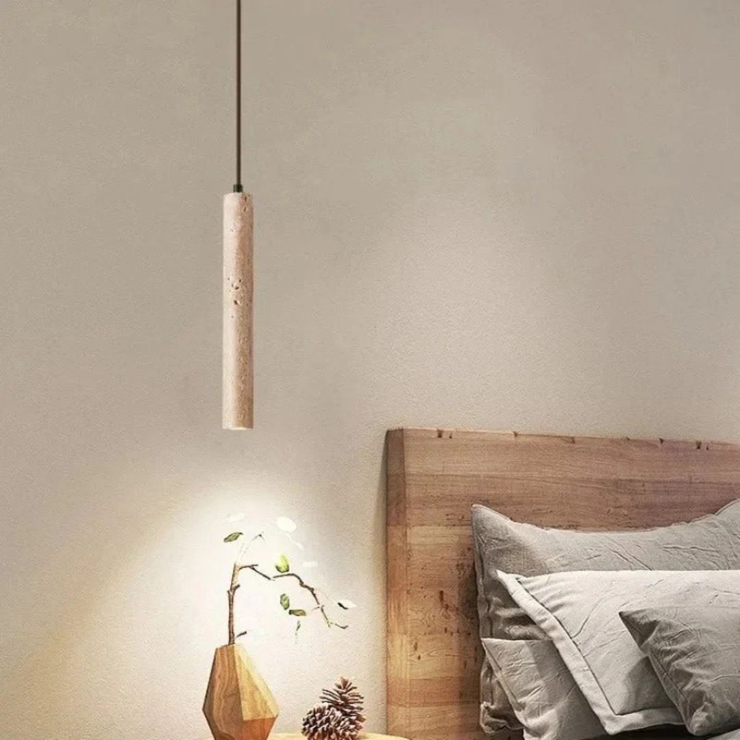 Travertin-LED-Pendelleuchte – Minimalistischer Wabi-Sabi-Stil, Warmweiß