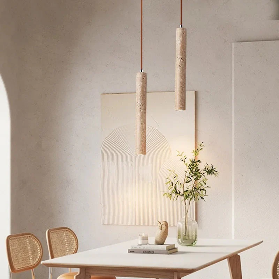 Travertin-LED-Pendelleuchte – Minimalistischer Wabi-Sabi-Stil, Warmweiß