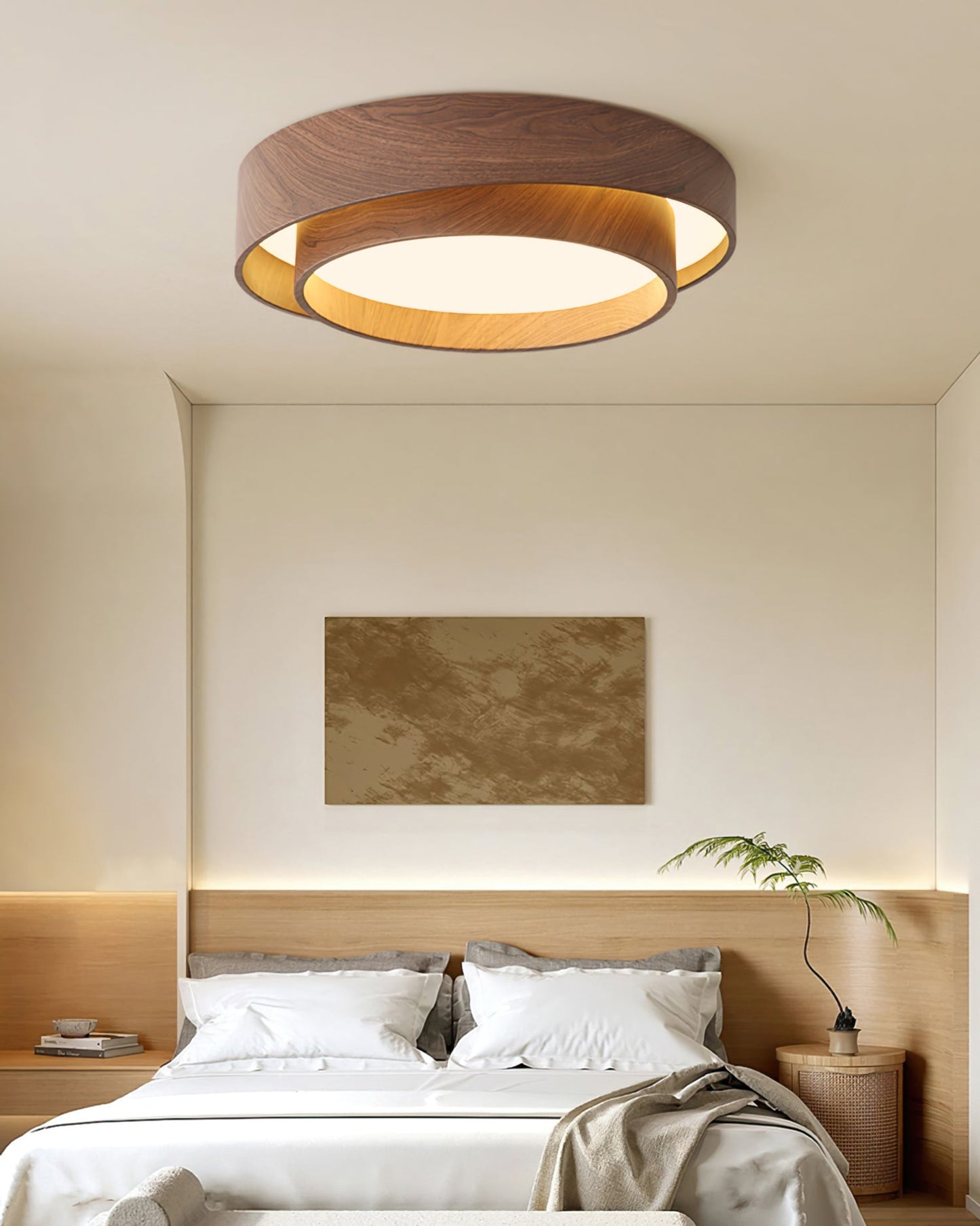Holz-Deckenleuchte mit integrierter LED – Warmer Walnusston