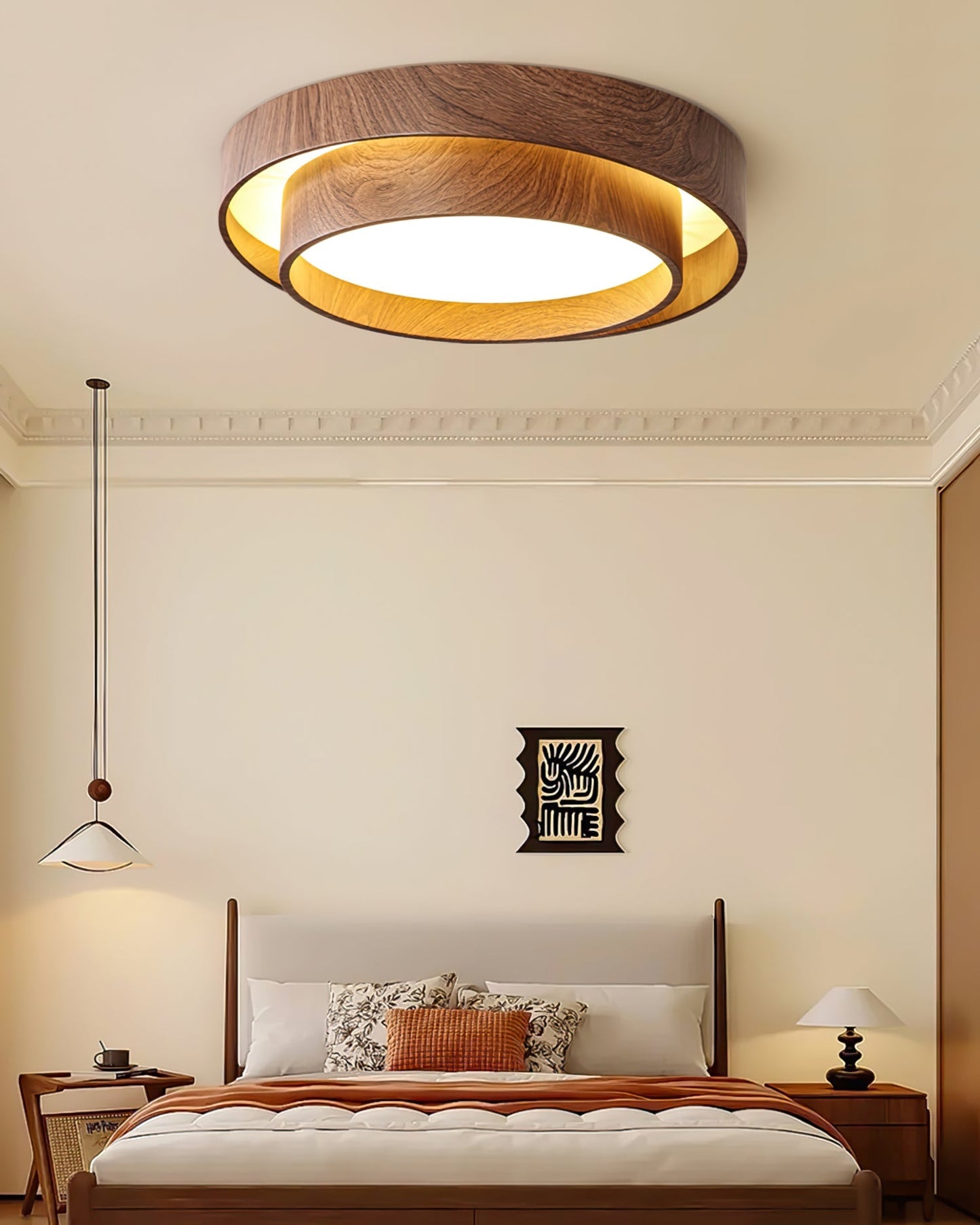 Holz-Deckenleuchte mit integrierter LED – Warmer Walnusston