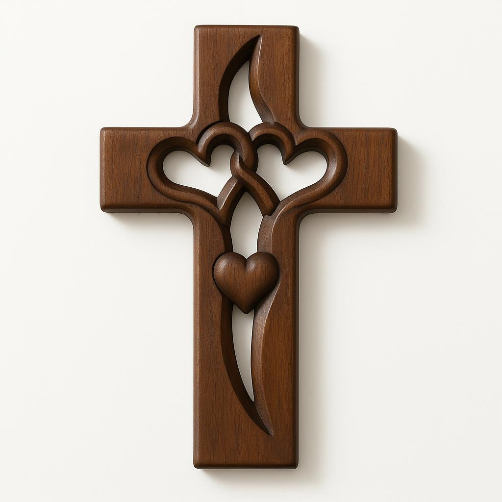 Holzkreuz Wanddeko mit Verschlungenen Herzen